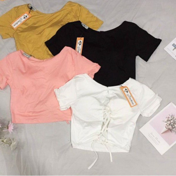 Áo Thun Croptop Đan Dây Sau Sẵn Mod Ngực