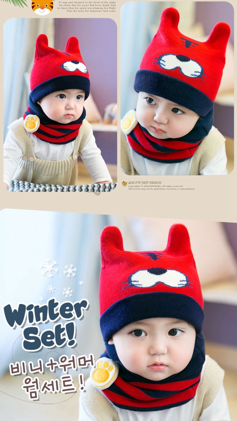 Set mũ len kèm khăn cho bé mẫu Tiger có tai