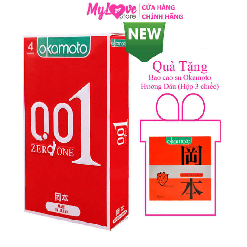 Bao Cao su Okamoto Siêu Mỏng 0,01 mm Hộp 4 chiếc Nhật Bản mylovestore | Condom Okamoto ultrathin 0,01mm box 4 PCs Japan mylovestore cao cấp