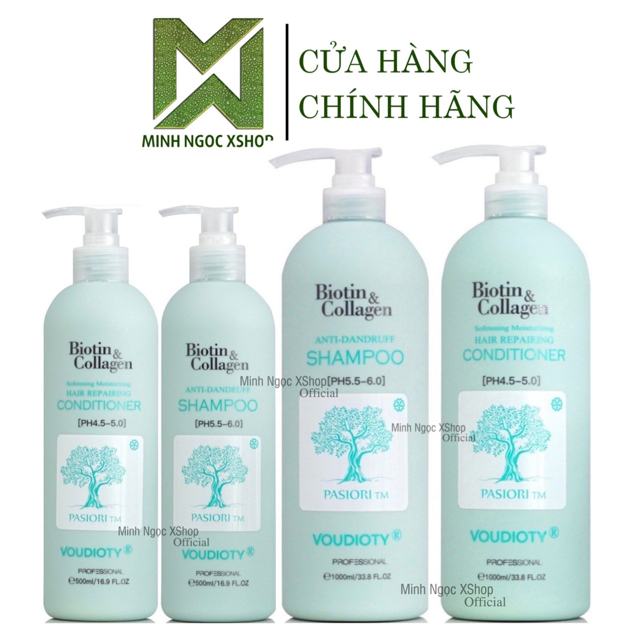 Dầu gội xả ngăn gàu Biotin Collagen Voudioty xanh dương 500ML - 1000ML