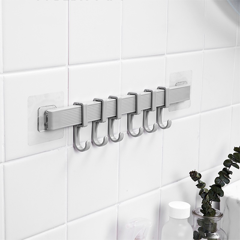 Móc dán tường 6 móc 35cm treo vật dụng nhà tắm nhà bếp tiện lợi V6x9144