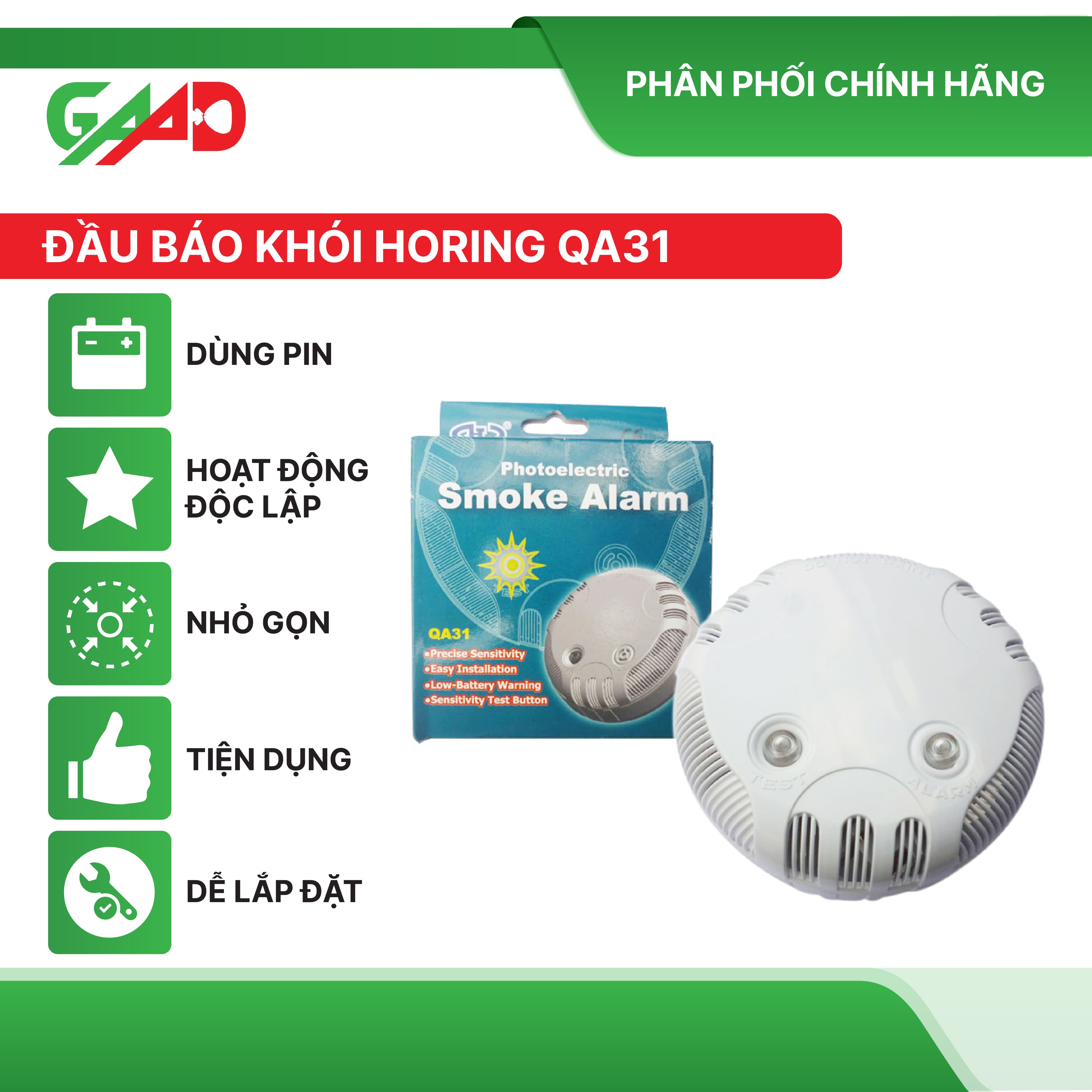 Đầu Báo Khói độc lập, Báo Cháy Thông Minh chạy pin (BH chính hãng Horing 12 tháng)