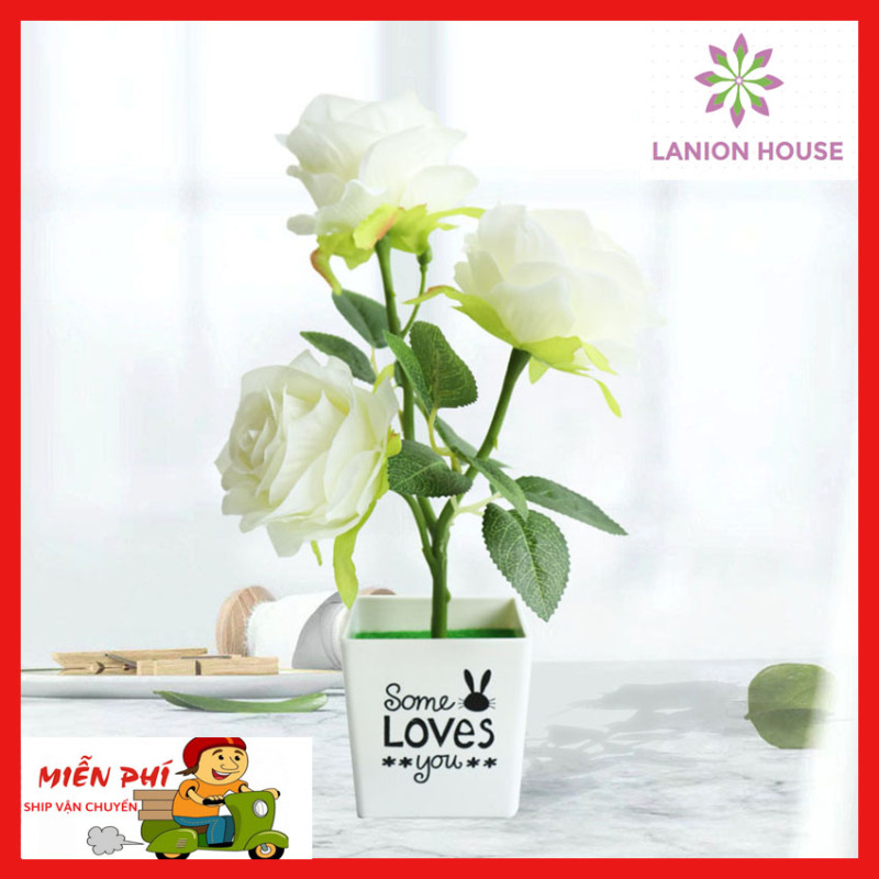 Chậu hoa hồng giả để bàn 3 bông hồng lớn ,chậu hoa để bàn, chậu cây cảnh giả, chậu cây giả mini, cây giả, cây giả đẹp, cây giả để bàn, cây giả tiểu cảnh, cây giả trang trí, cây giả decor MS 32- Lanion House