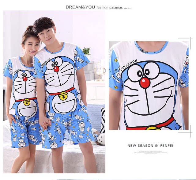 Bộ Đồ Nam Nữ Cotton Cười Mỉm Doremon Doraemon