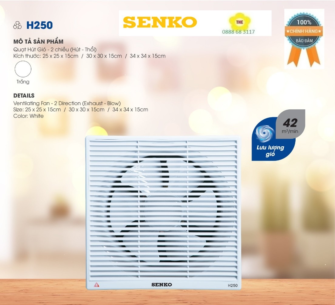 [HCM] Quạt hút tường SENKO H250 - Chừa lỗ tường 30 cm