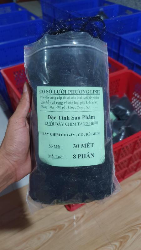 30 mét lưới bẫy cu , cò , quốc , tổng hợp chim ngày ( lỗ 8 phân chiều cao 6m - 5 dây 4 túi ) lưới cước thái màu đen tàng hình