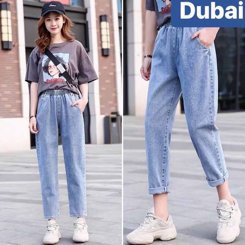 QUẦN JEAN BAGGY NỮ CHẤT BÒ XANH LƯNG THUN CẠP CHUN CAO NÂNG MÔNG D-330 CAO CẤP - DUBAI FASHION