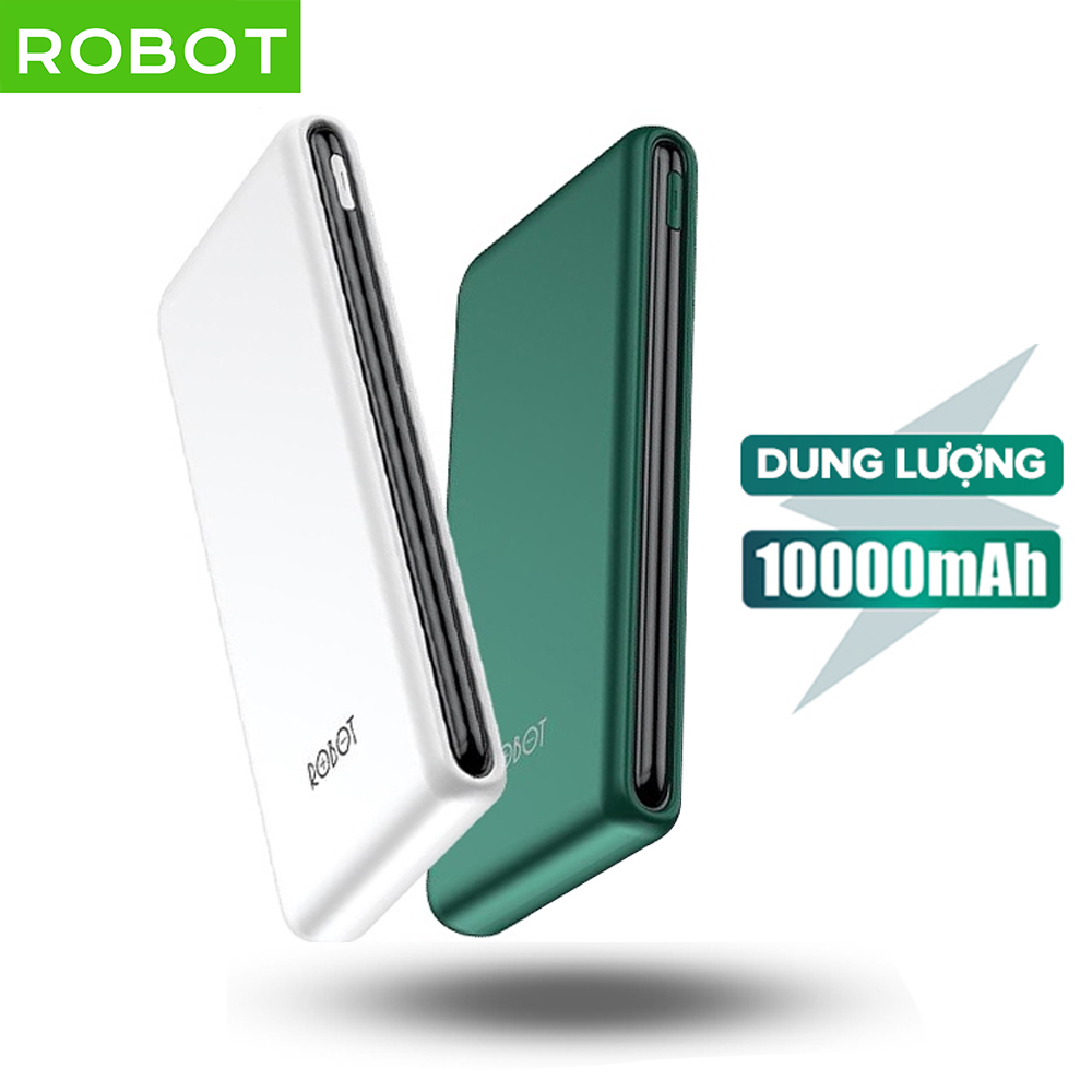 Pin dự phòng Robot RT180 dung lượng cao 10000mah cục sạc nhỏ gọn siêu mỏng siêu nhẹ 2 cổng sạc vào 1 cổng sạc ra chất lượng