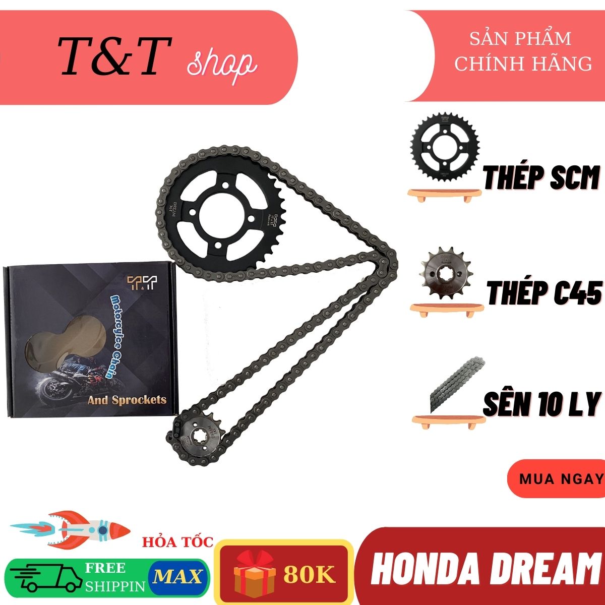 Nhông sên dĩa dành cho các xe Dream Cup Wave 50cc...