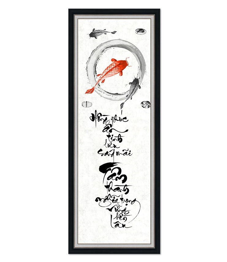 Tranh dán tường khổ dọc VTC thư pháp Tâm Thành UD0421K Kim sa 30 x 80 cm