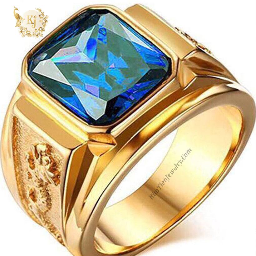 Nhẫn Nam Mạ Vàng 24K Rồng Vàng Đính Đá Thạch Anh - Bảo Hành 06 Tháng - Không Phai Màu - Không Dị Ứng