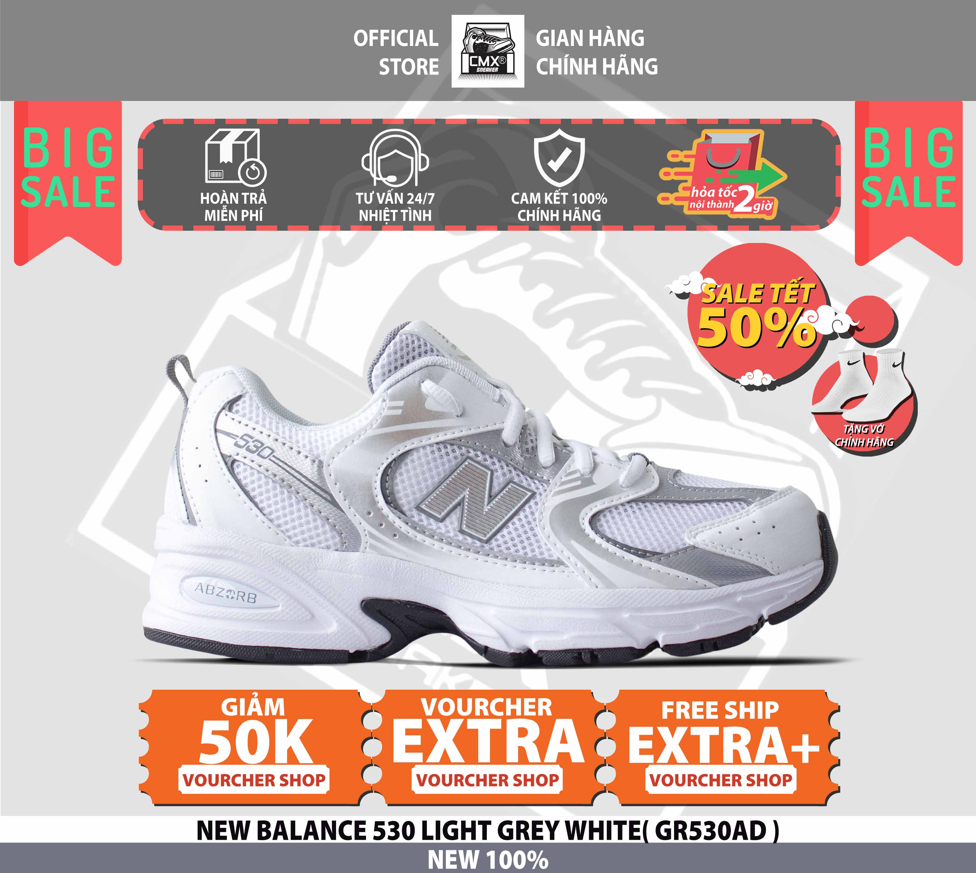 😘 [ HÀNG CHÍNH HÃNG CÓ SẴN ] Giày New Balance 530 LIGHT GREY WHITE ( GR530AD ) - AUTHENTIC 100%
