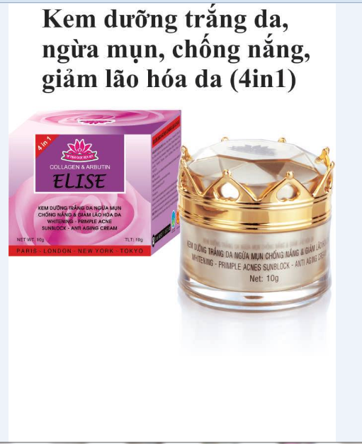 KEM ELISE DƯỠNG TRẮNG DA, NGỪA MỤN, CHỐNG NẮNG & GIẢM LÃO HÓA  4 in 1 10G