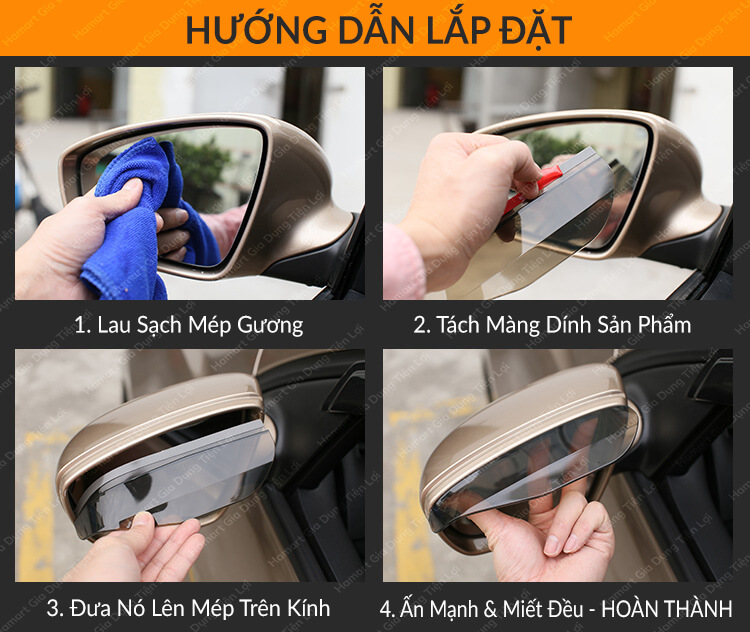 COMBO 2 Vè Che Mưa Xe Ô Tô Dán Gương Kính Chiếu Hậu PVC Dẻo Chống Nước Chống Loá Tiện Lợi