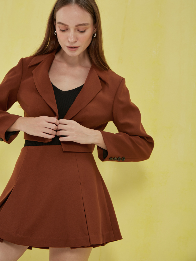 COCO SIN - Áo  Blazer Croptop Nâu