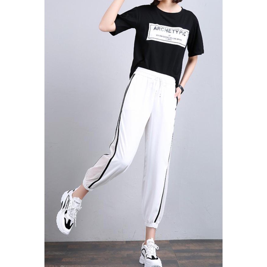 Quần jogger nữ - mẫu phối lưới sọc sườn