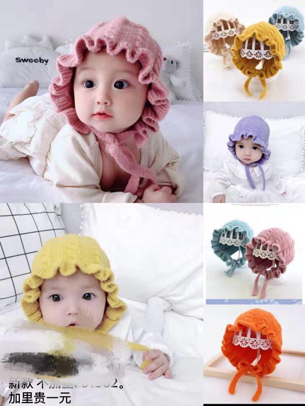 Mũ len bèo dây buộc dễ thương cho bé gái