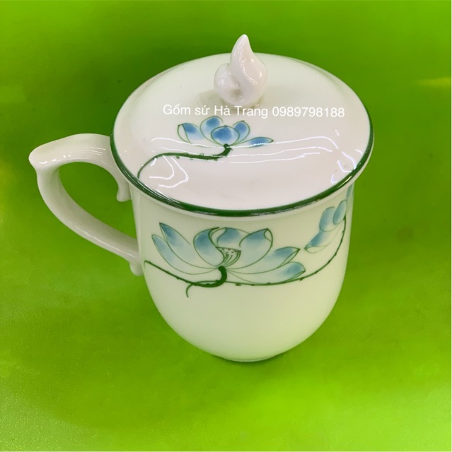 Cốc sứ Bát Tràng Cao cấp vẽ sen phú quý dung tích 350ml