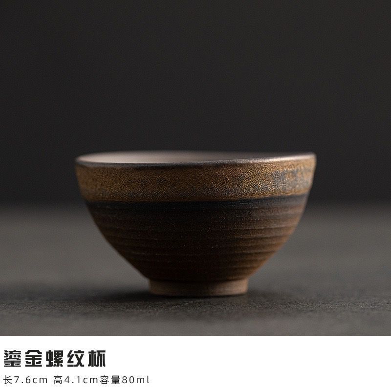 Chén Trà bằng gốm Bizen Nhật Bản Men Vàng