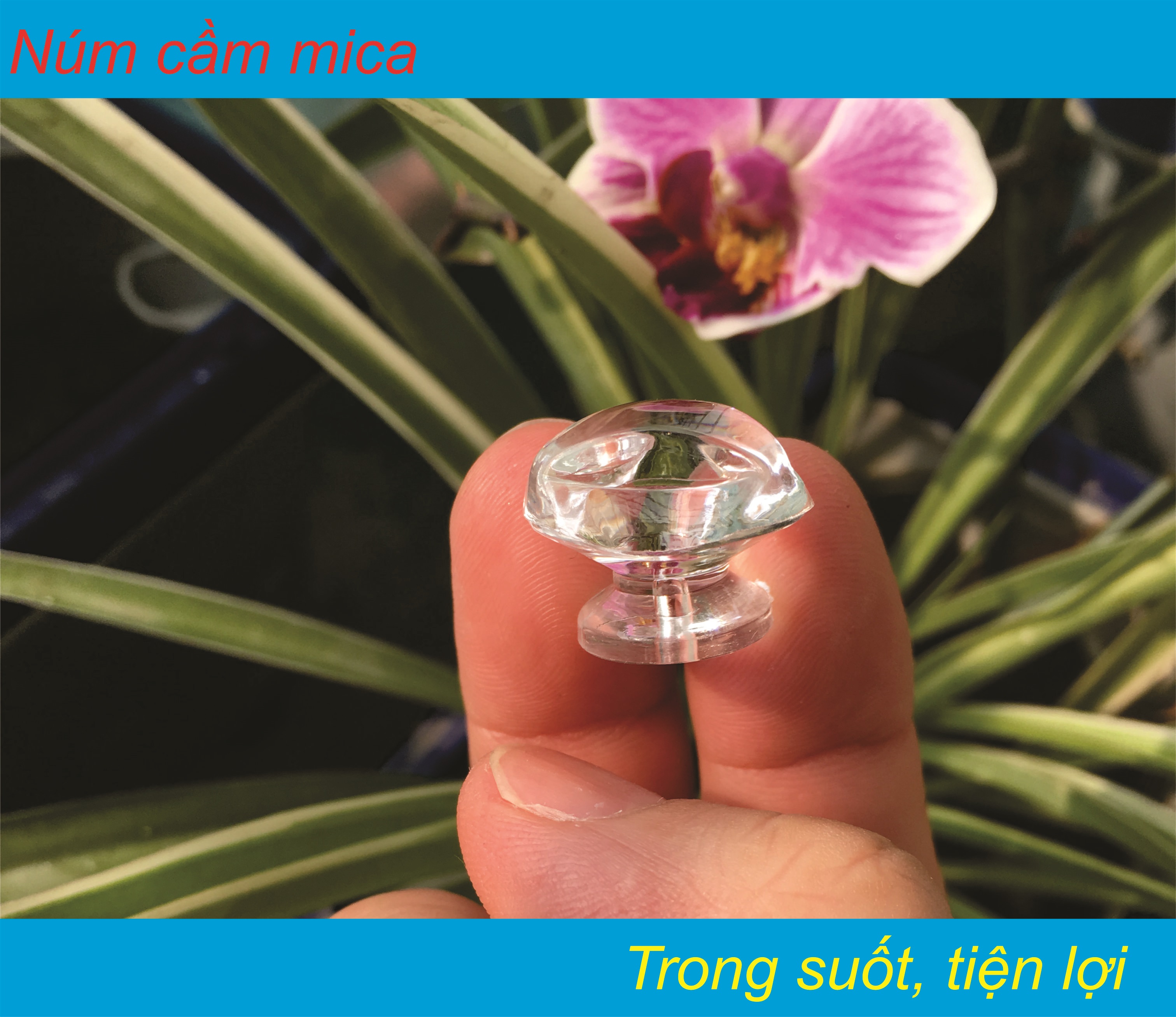 Tay cầm mica trong suốt, sử dụng keo dán