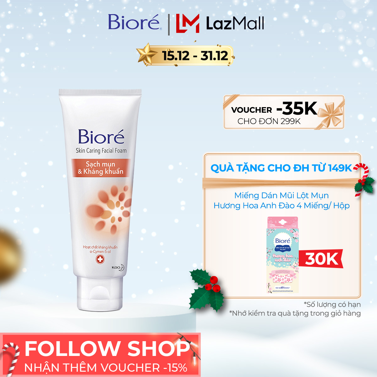 [CHÍNH HÃNG] (Chọn hương) Sữa Rửa Mặt Dưỡng Da Biore 100g