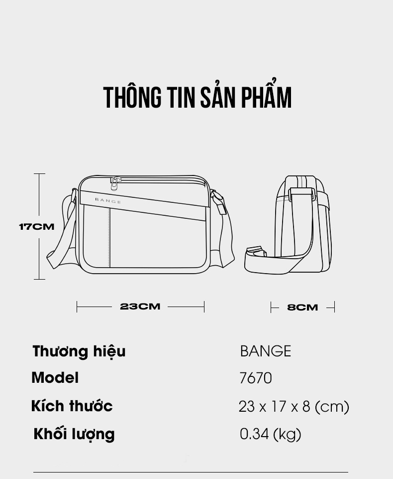 Túi đeo chéo messenger du lịch đa năng - BANGE 7670