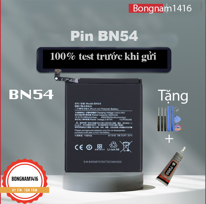 Pin xiaomi bn54 / redmi note 9 / redmi 10x / redmi 9 / redmi note9 / redmi9 tặng bộ sửa và keo dán b7000.