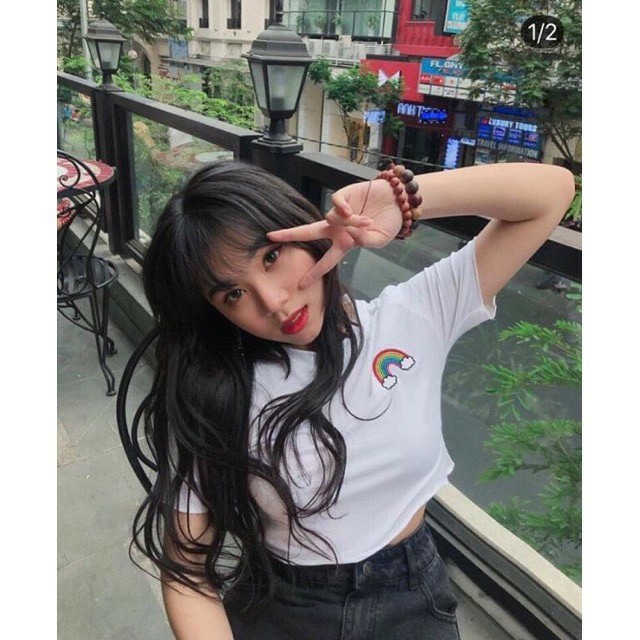 Áo croptop Thêu Cầu vồng