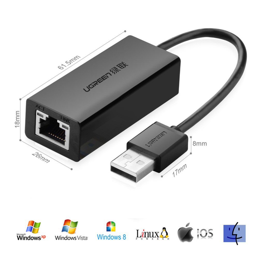 Cáp usb 2.0 sang mạng LAN Ethernet Ugreen 20254 chính hãng