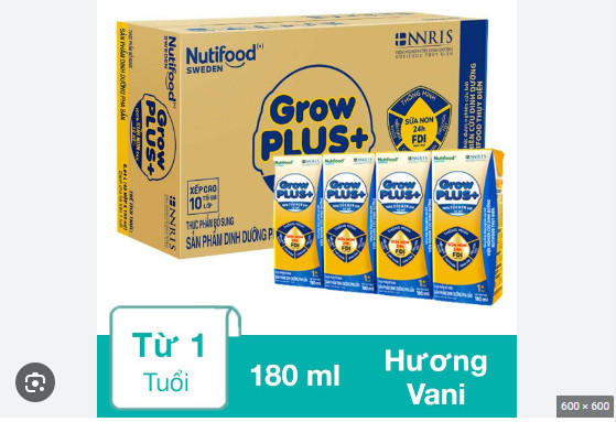 Thùng 48 Hộp Sữa Bột Pha Sẵn Nutifood GrowPLUS+ Sữa Non (Vàng) 180ml