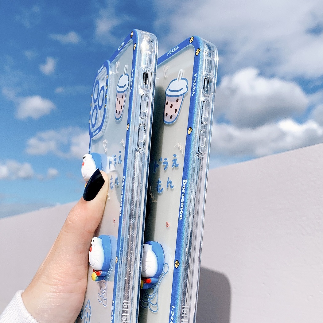 Ốp Lưng Silicon Chống Sốc Viền Nổi Doraemon ( Kèm Phụ Kiện )