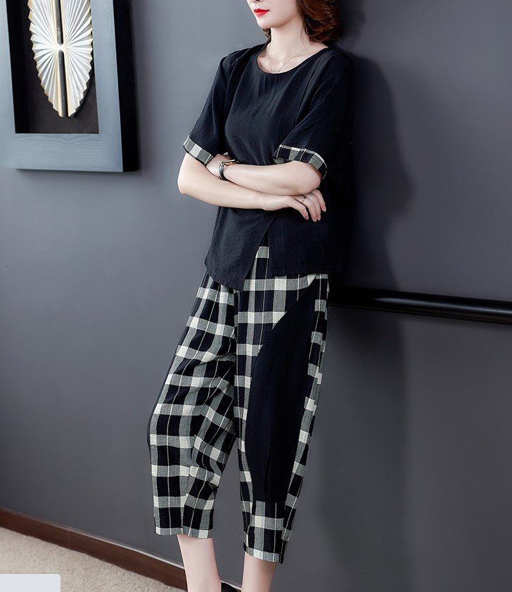 Set đũi lửng pha kẻ caro trẻ trung MÃ H24