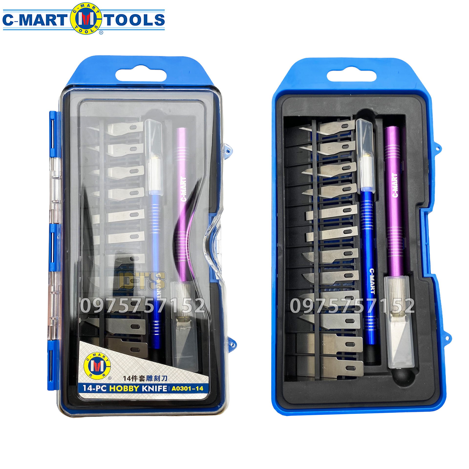 Bộ dao đa năng c-mart a0301 14 chi tiết, bộ dao điêu khắc, chạm, trổ, tách, ghép cao cấp c-mart a0301-14