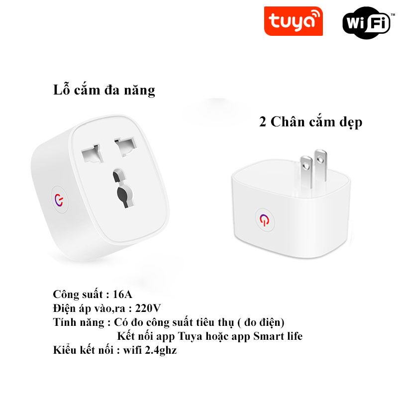 Ổ cắm thông minh wifi Tuya điều khiển từ xa đo công suất 20A ,16A,10A