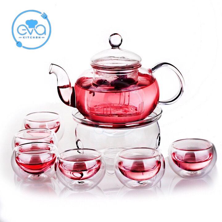 [HCM]Bộ Ấm 6 Chén Pha Trà Kèm Lõi Lọc Và Đế Nến Thuỷ Tinh Cao Cấp