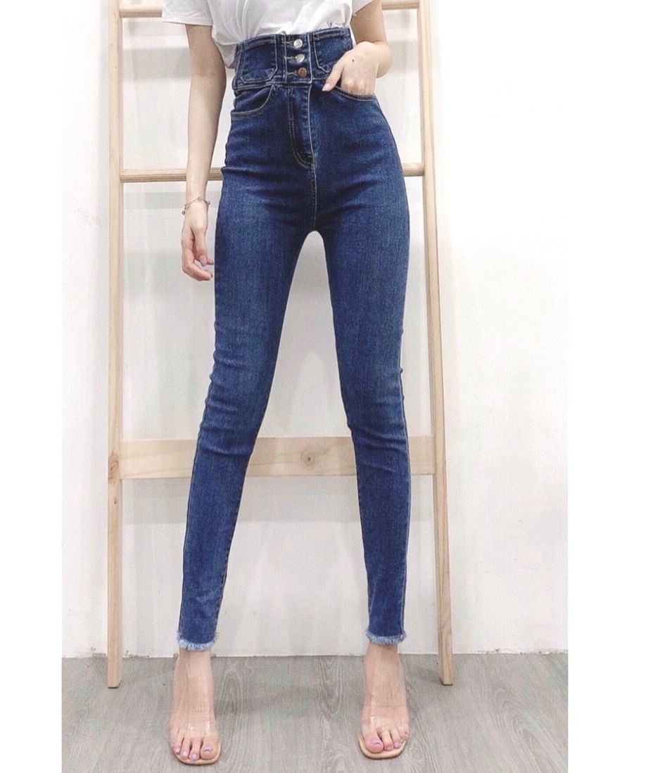 Quần jean nữ KIỂU X CHÉO ĐAI TRƯỚC hai cúc or 3 CÚC lưng siêu cao size 26 - 30  JR0