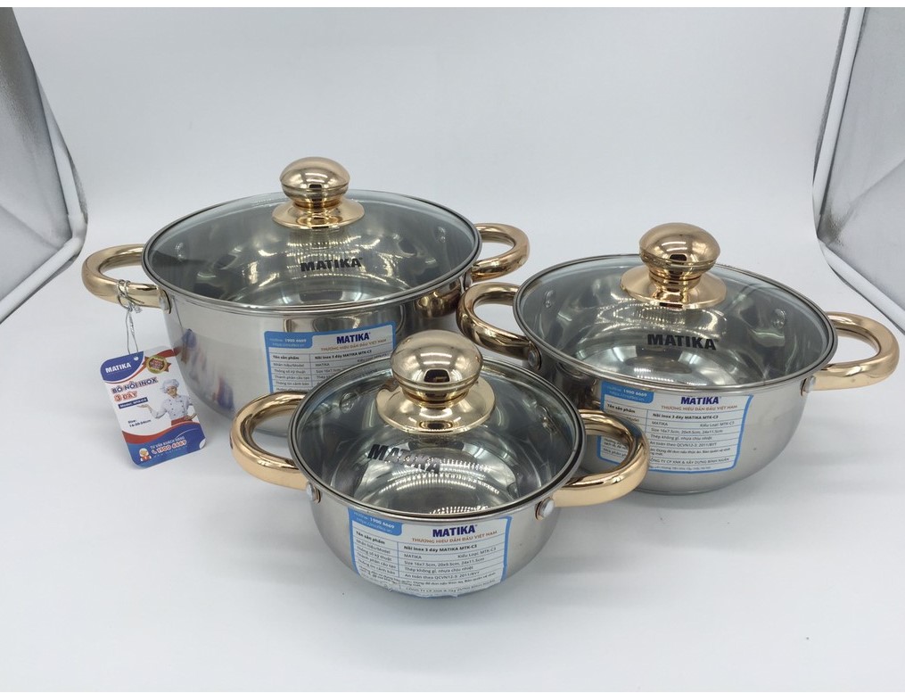 Bộ nồi inox 3 đáy Matika MTK-C3