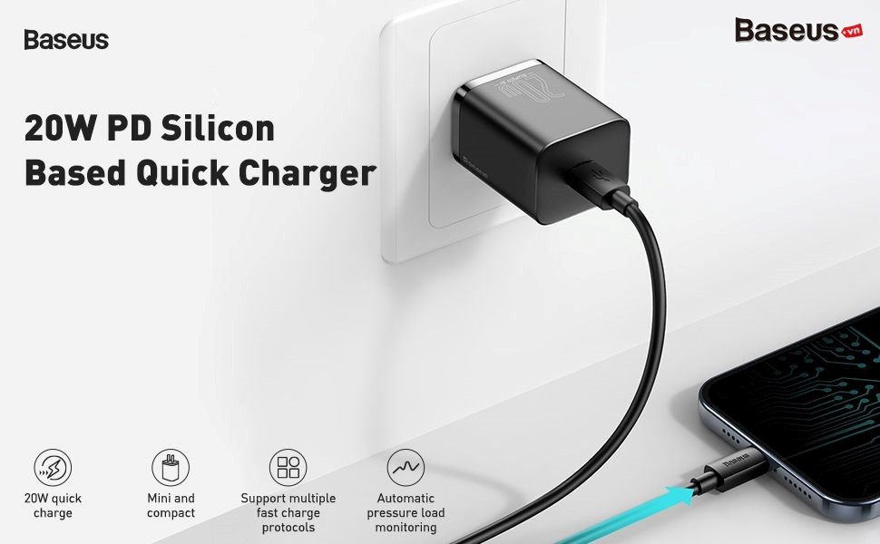 Củ sạc nhanh Baseus Super Si 20W chuẩn EU (Type C, 20W/18W, PD/ QC3.0 Quick charger)