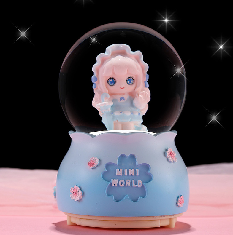 Quả cầu pha lê tuyết có hộp phát nhạc và đèn phát sáng xinh xắn kèm pin tiện ích - giao hình ngẫu nhiên