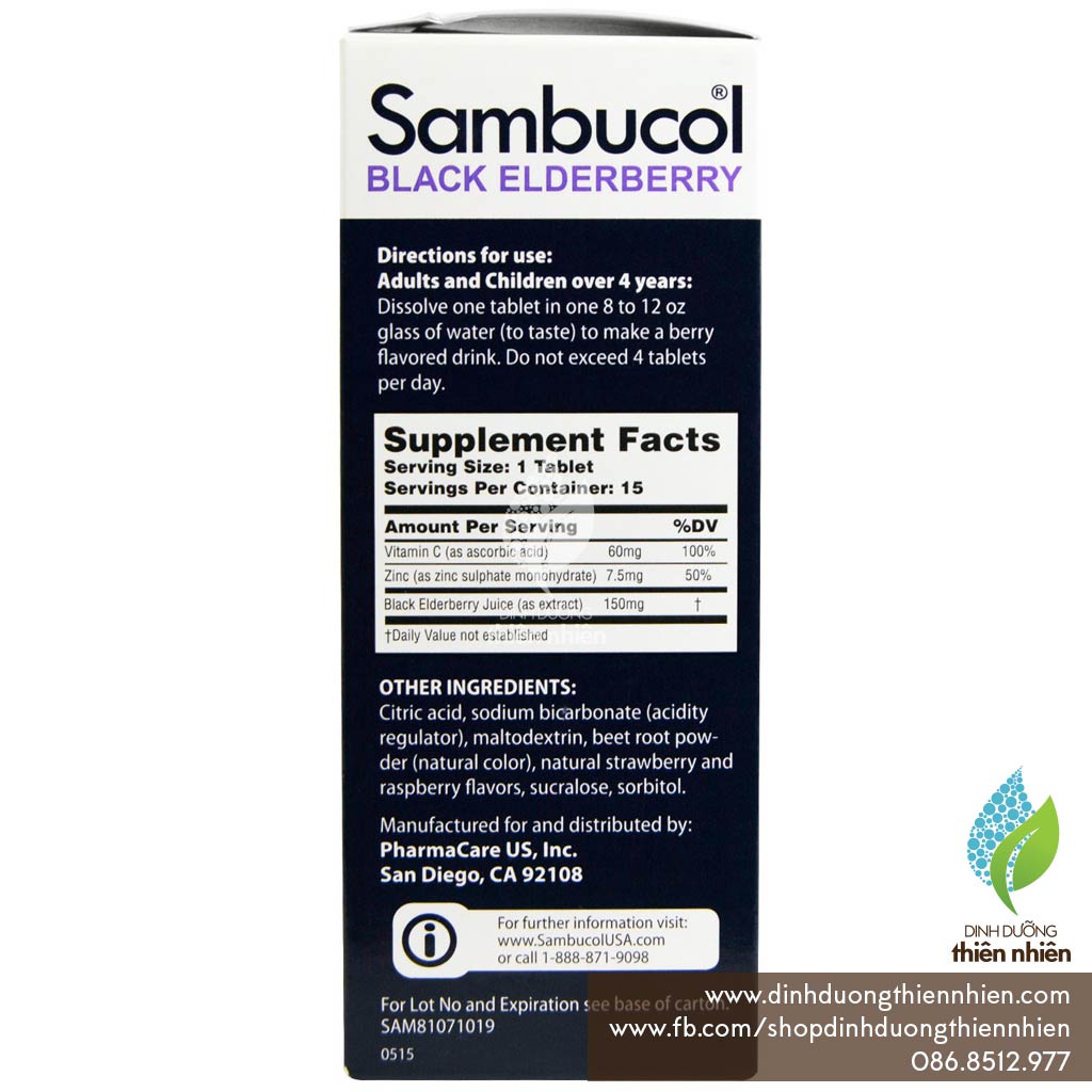 [HCM]Viên Sủi Từ Quả Cơm Cháy Đen Sambucol Black Elderberry