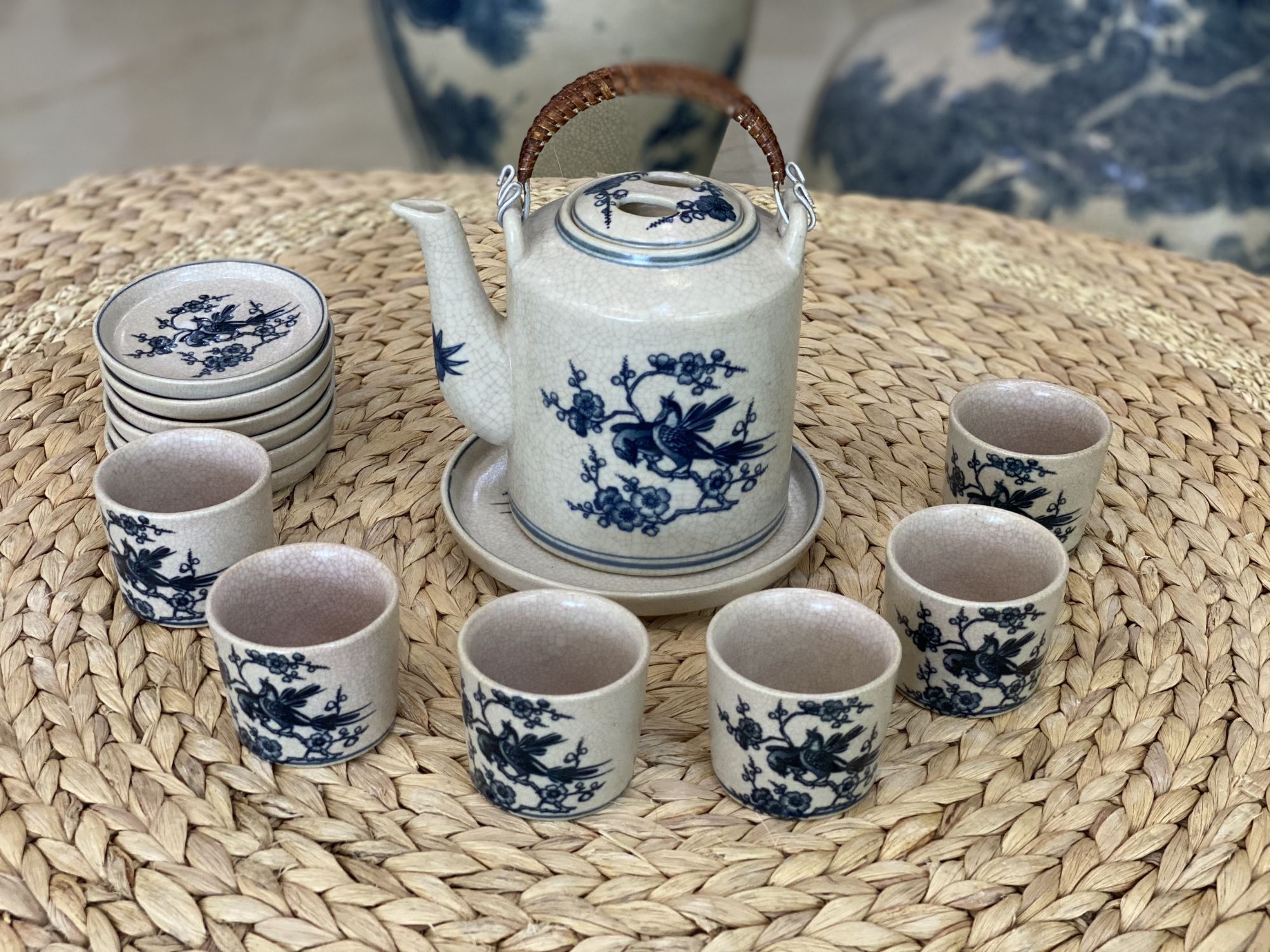 Bộ ấm tích 1,5L men rạn vẽ Bát tràng
