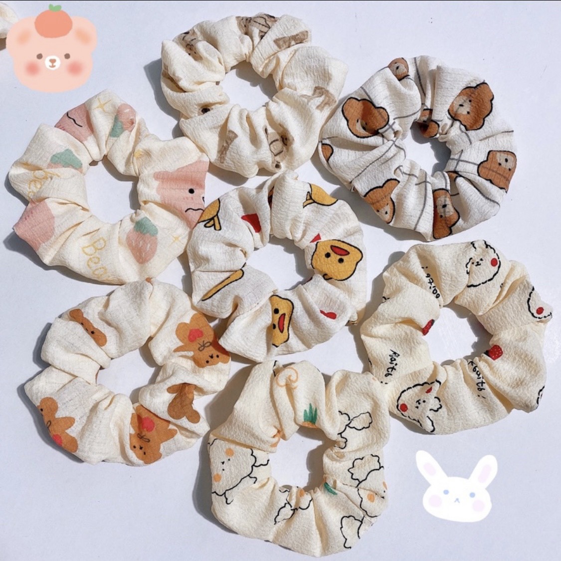 Scrunchies cột tóc, buộc tóc tiểu thư hình gấu màu be dễ thương