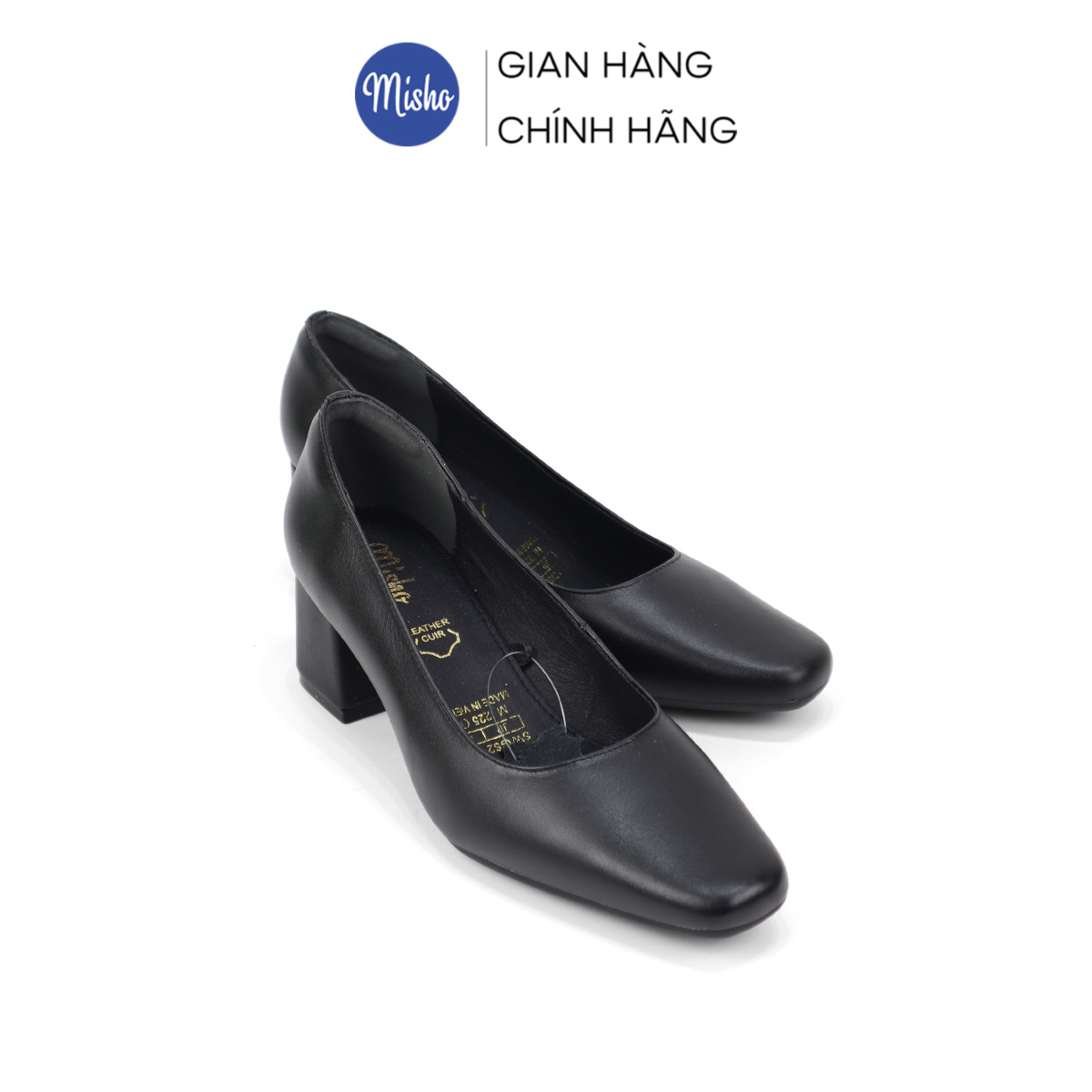 Giày cao gót mũi vuông da thật Misho 1017