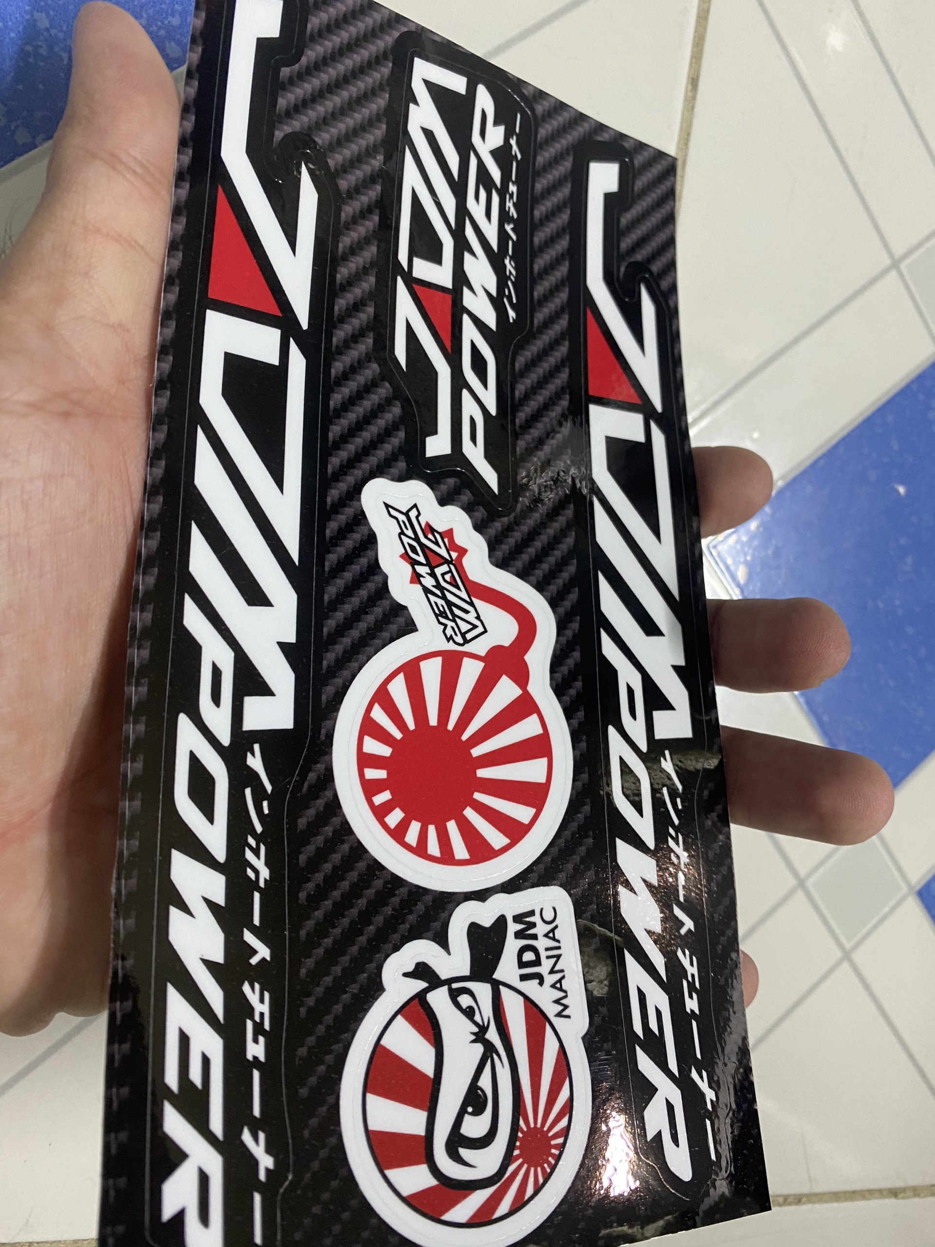 SÉT TEM LOGO JDM TRẮNG VIỀN ĐEN 10X19CM