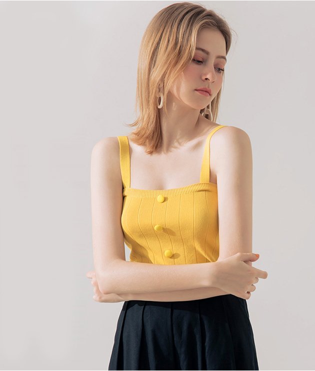 Áo dệt kim 2 dây cổ vuông nút trước