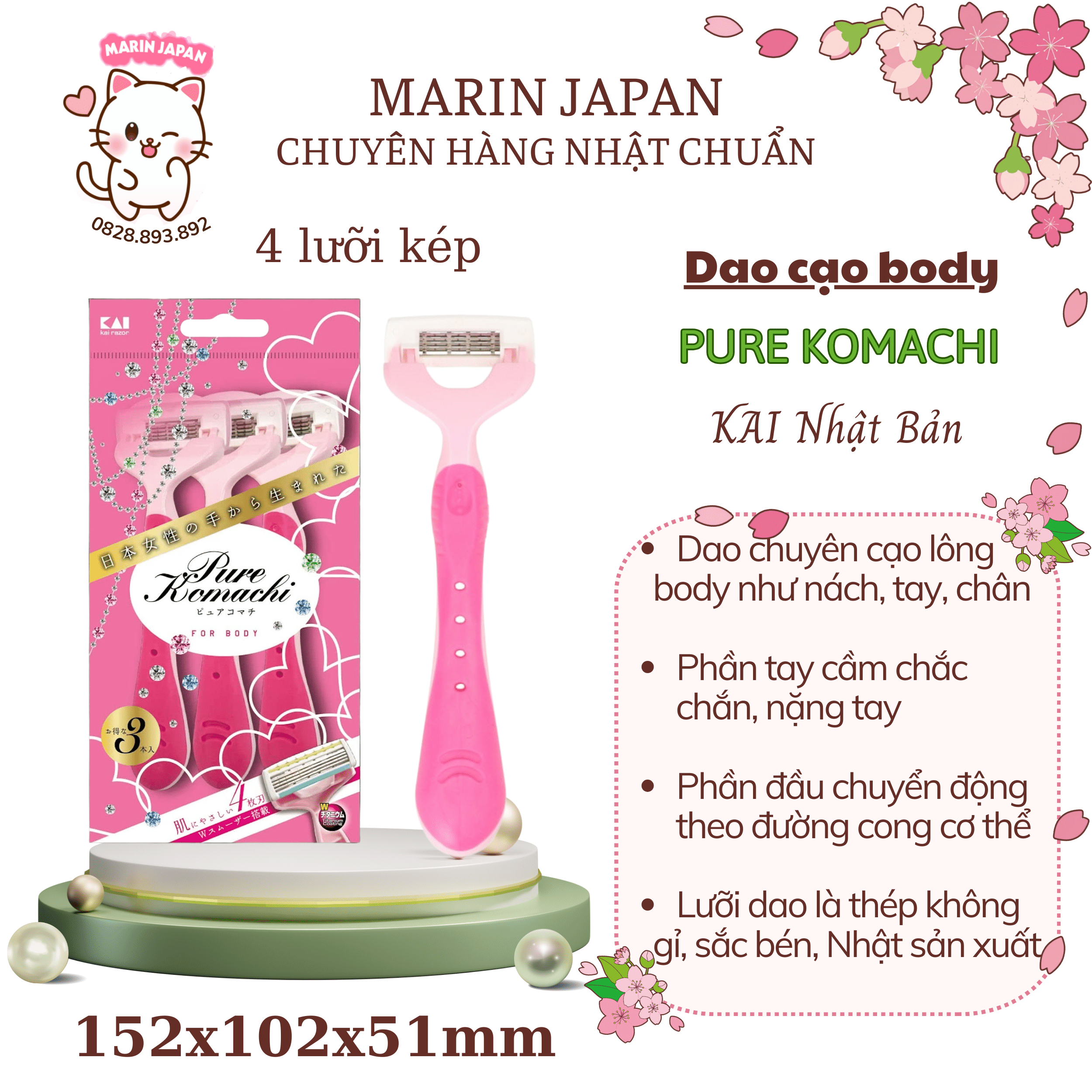 Dao 4 Lưỡi Kép, Dao Cạo Lông Body Kai Komachi Nhật Bản