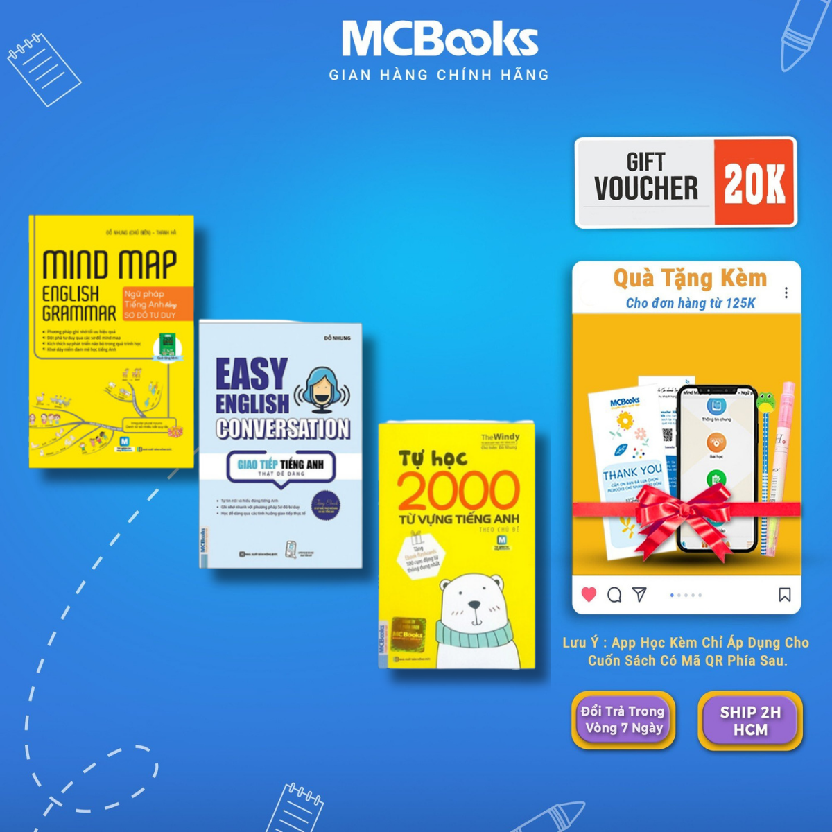 Sách - Combo Bộ sách Học Tiếng Anh Bằng Mindmap English Grammar Qua Sơ Đồ Tư Duy - 2000 từ vựng tiếng anh theo chủ đề - Giao tiếp Tiếng Anh dễ dàng - McBooks