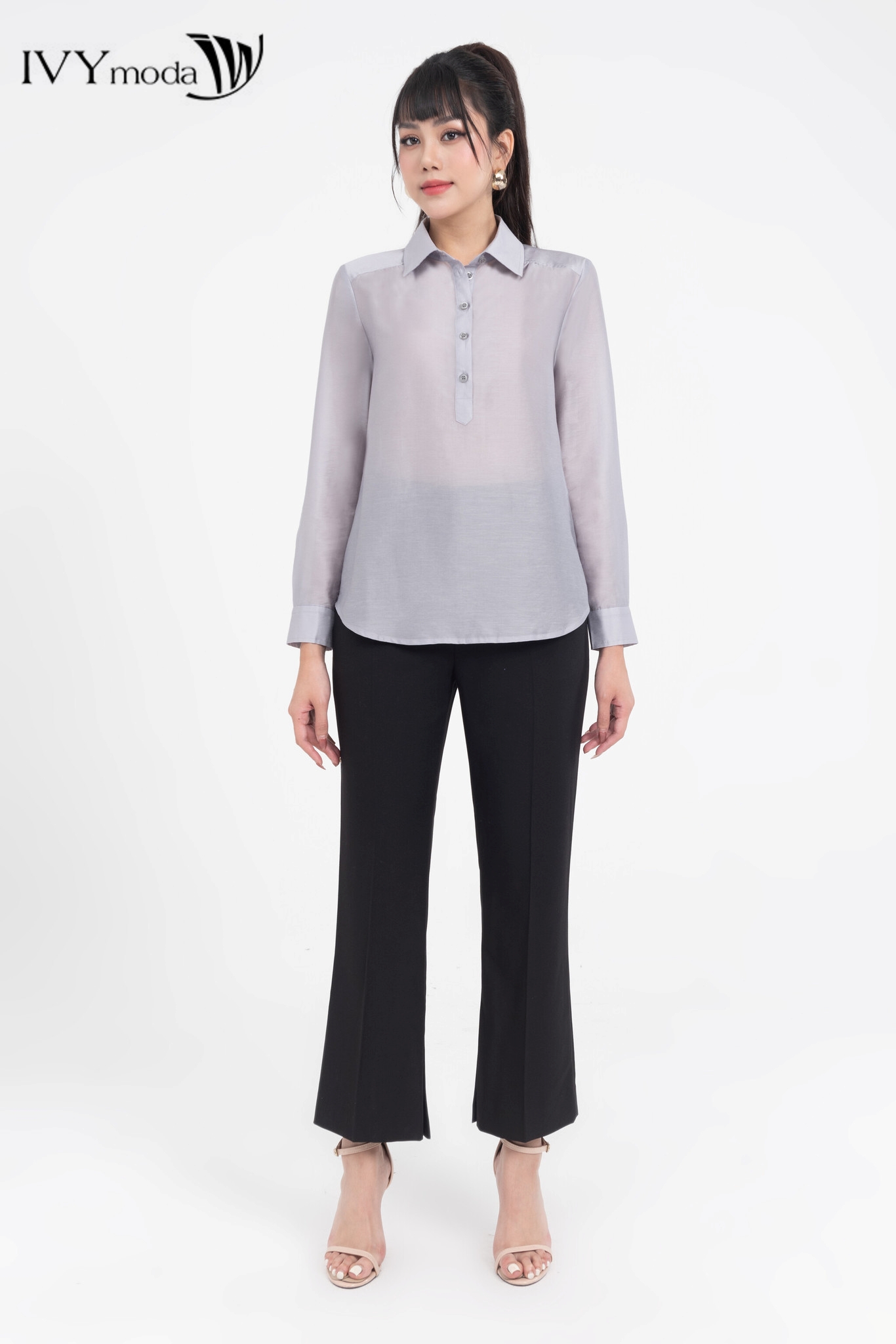 Áo sơ mi lụa dáng suông IVY moda MS 17M8166