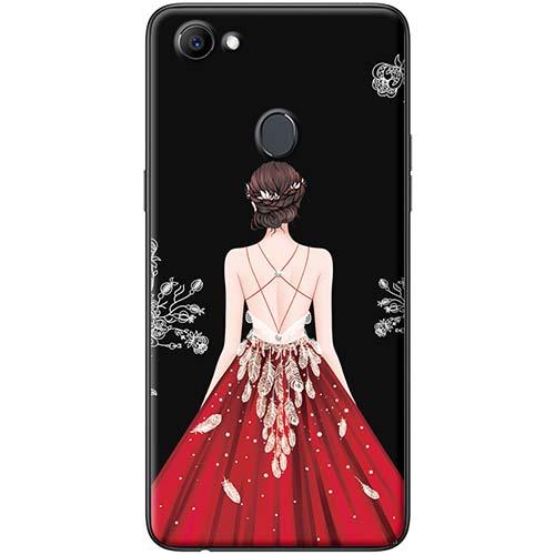 Ốp lưng Oppo F7 Cô gái váy đỏ nền đen