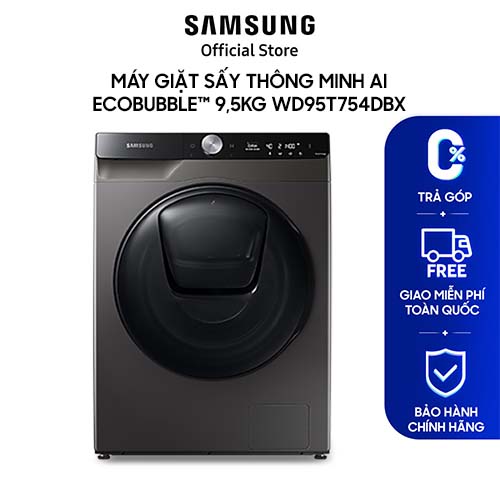 Máy giặt sấy thông minh Samsung AI Ecobubble™ với Bảng điều khiển thông minh 9.5 kg WD95T754DBX/SV